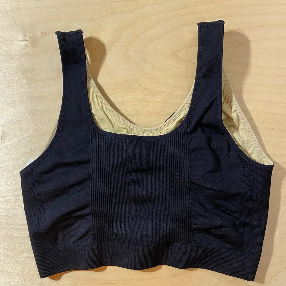 Under Outfit Black and Beige Ribbed Reversible Sports Bra 3XL (OO)